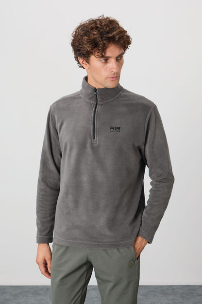 River Dark Grey Stand Collar Men's Fleece Sweatshirt - 88310