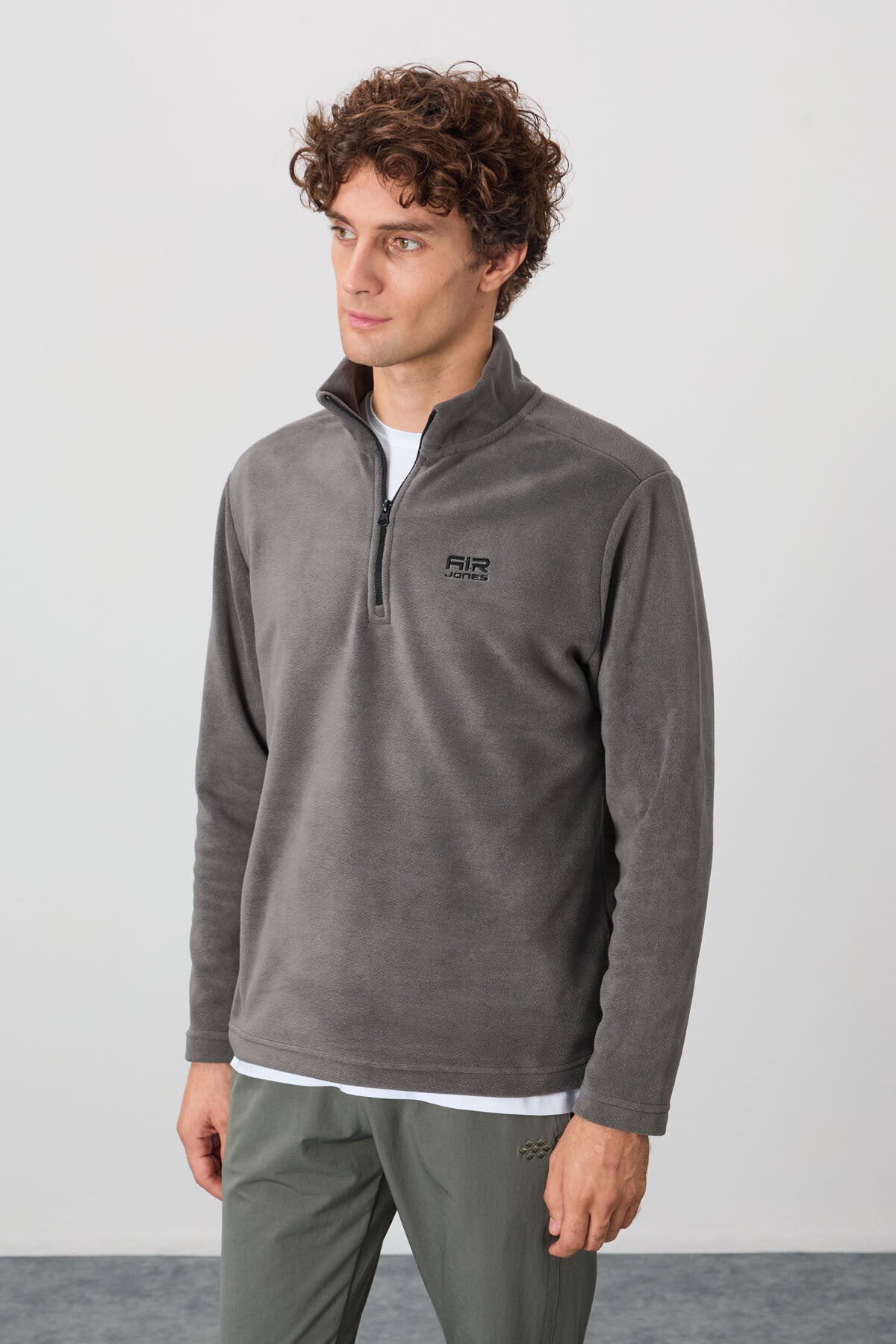 River Dark Grey Stand Collar Men's Fleece Sweatshirt - 88310