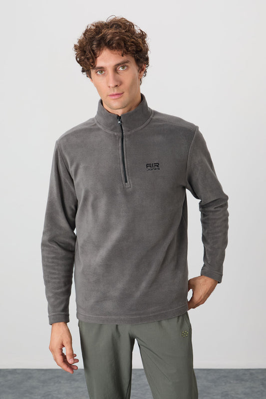 River Dark Grey Stand Collar Men's Fleece Sweatshirt - 88310