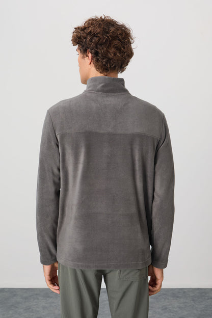 River Dark Grey Stand Collar Men's Fleece Sweatshirt - 88310