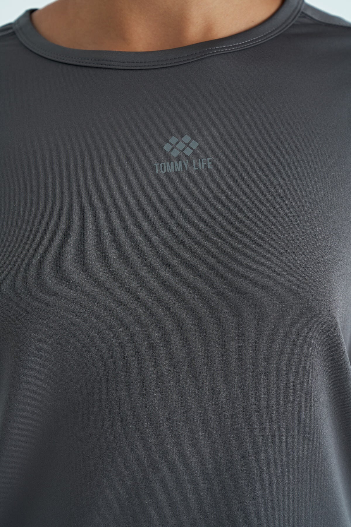 Dark Grey O Collar Print Detailed Oversize Short Sleeve Women's T-Shirt - 97263