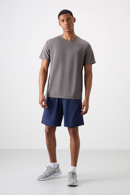Dark Grey O Collar Standard Fit Logo Pattern Active Sports Men's T-Shirt - 88255