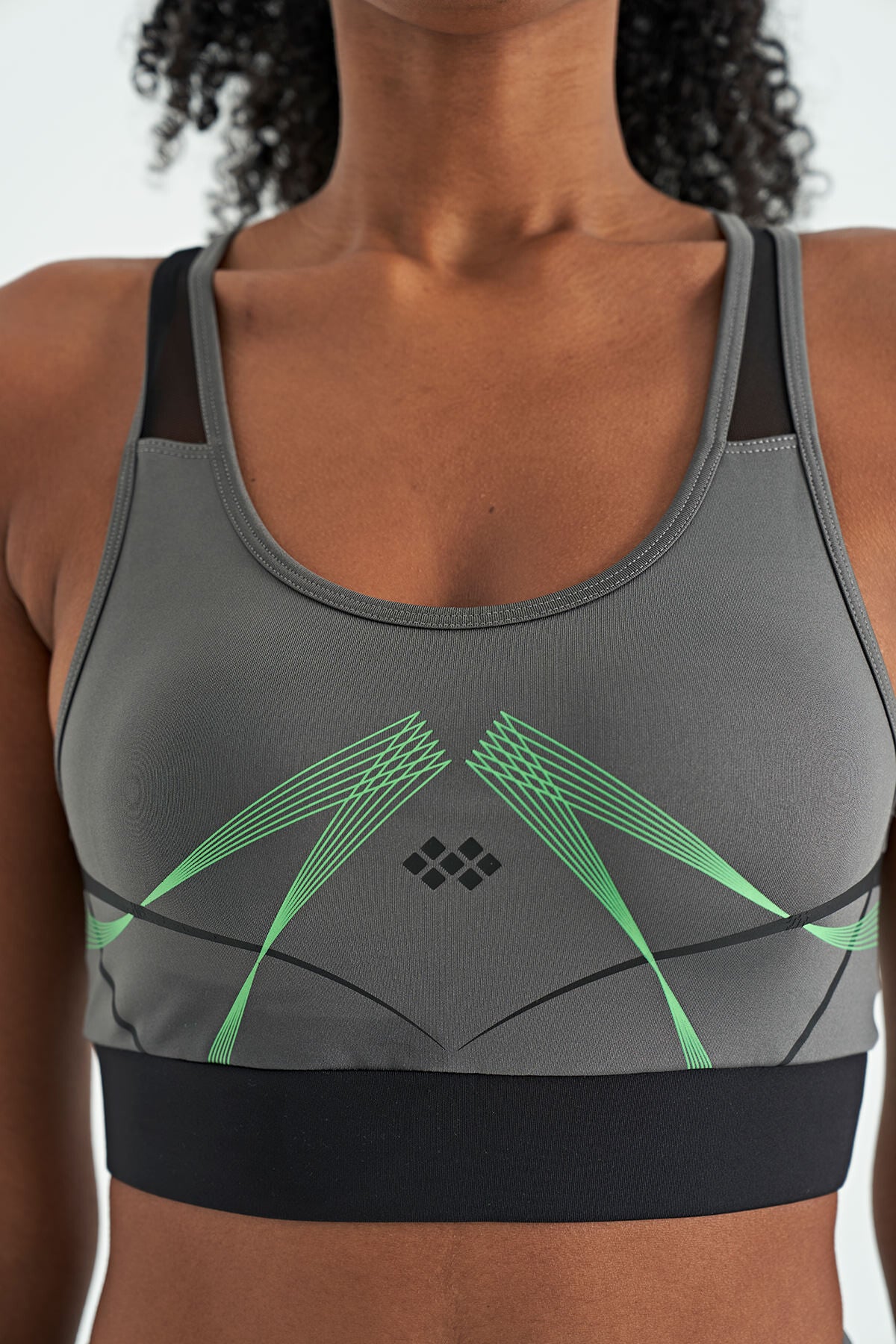 Dark Grey Front Back Print Detailed U Collar Slim Fit Women's Sports Bustier - 97252