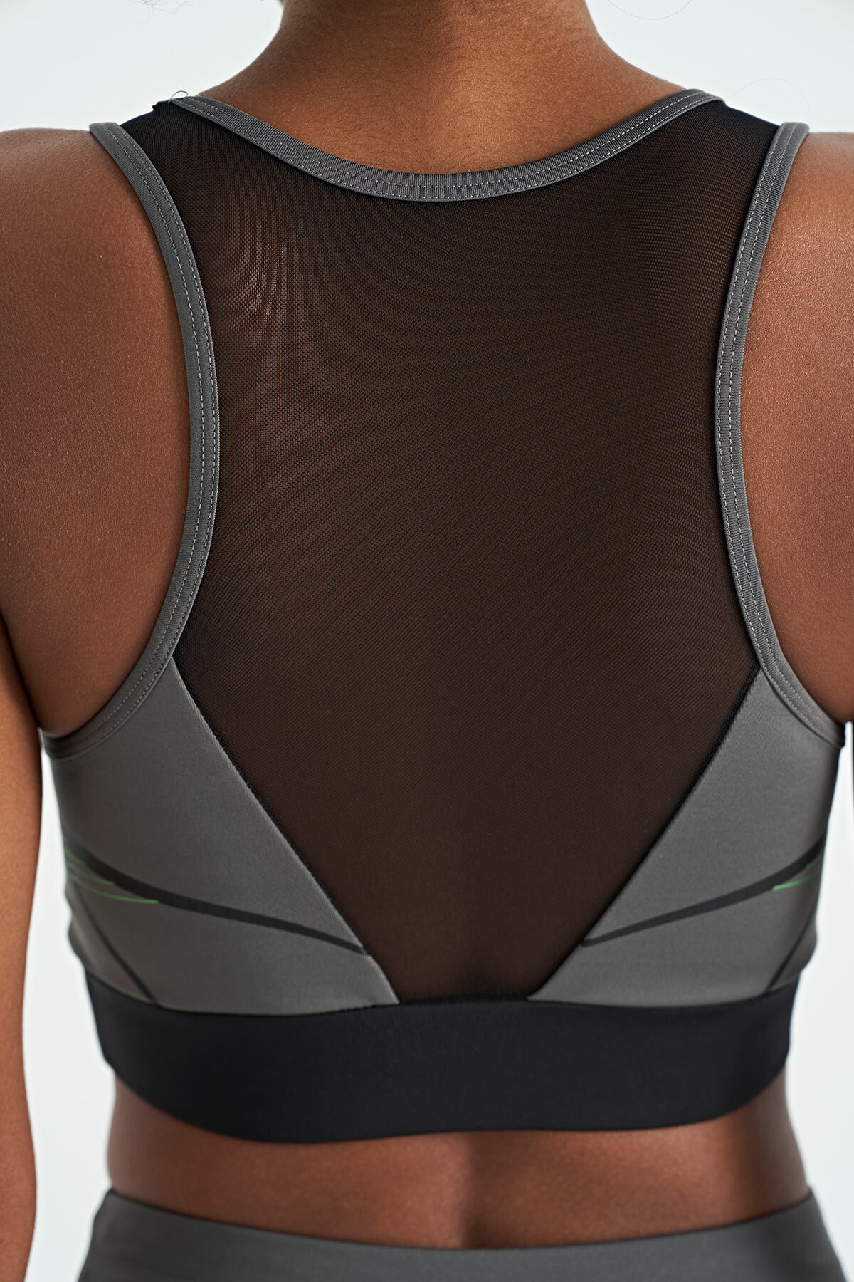 Dark Grey Front Back Print Detailed U Collar Slim Fit Women's Sports Bustier - 97252