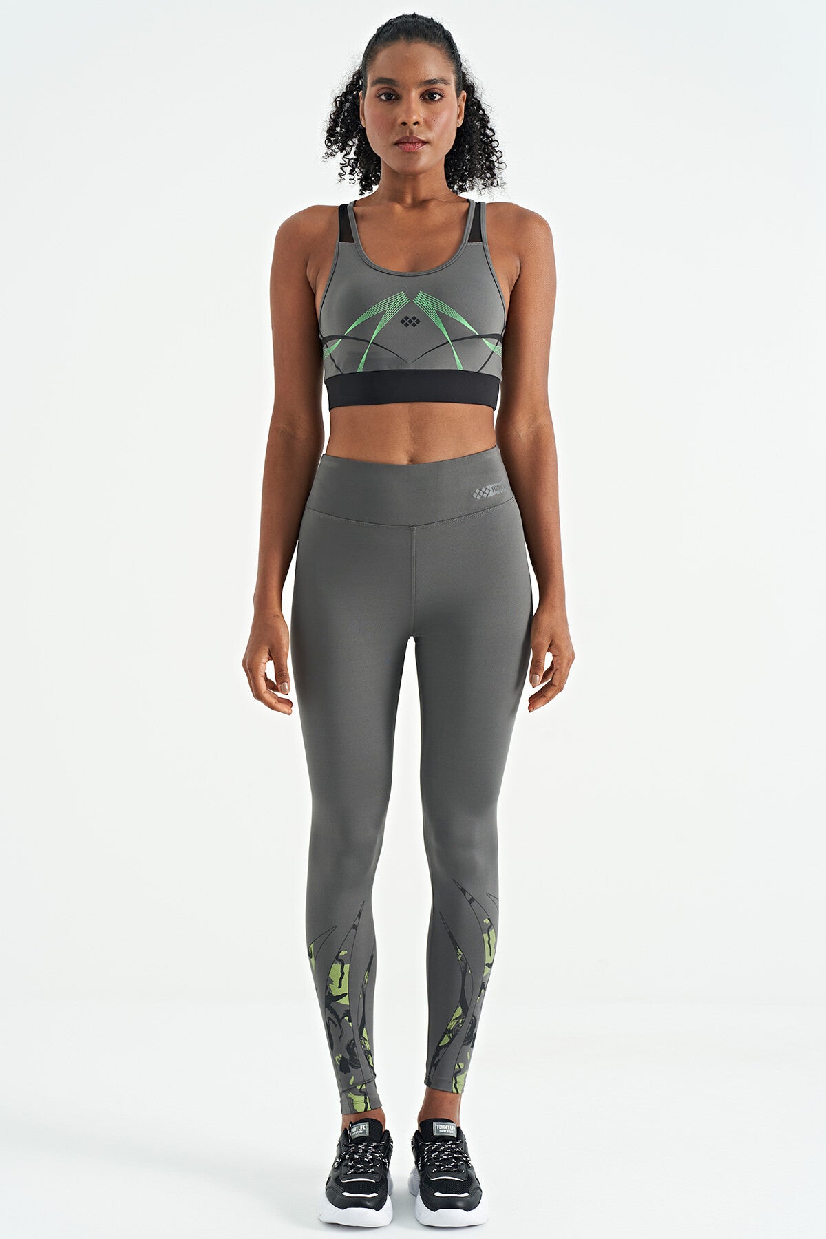 Dark Grey Front Back Print Detailed U Collar Slim Fit Women's Sports Bustier - 97252