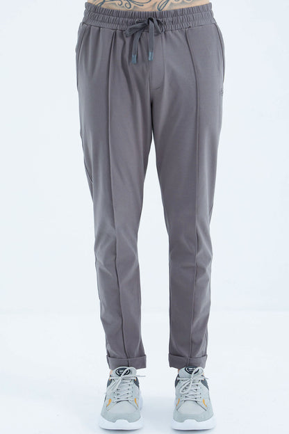Dark Grey Front Seam Detailed Relax Fit Men's Tracksuit Bottom - 84996