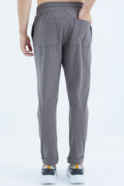 Dark Grey Front Seam Detailed Relax Fit Men's Tracksuit Bottom - 84996