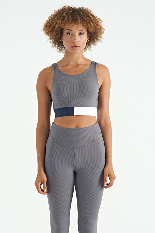 Dark Grey Color Block Logo Print Narrow Fit Striped Women's Bustier - 97275