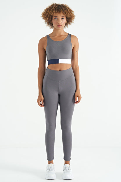 Dark Grey Color Block Logo Print Narrow Fit Striped Women's Bustier - 97275