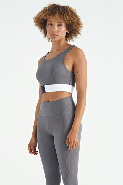 Dark Grey Color Block Logo Print Narrow Fit Striped Women's Bustier - 97275