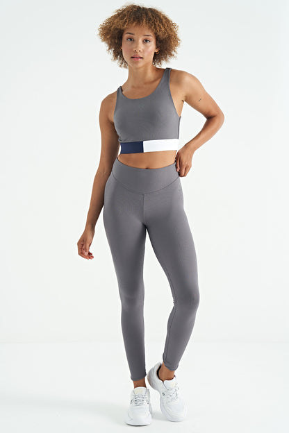 Dark Grey Color Block Logo Print Narrow Fit Striped Women's Bustier - 97275