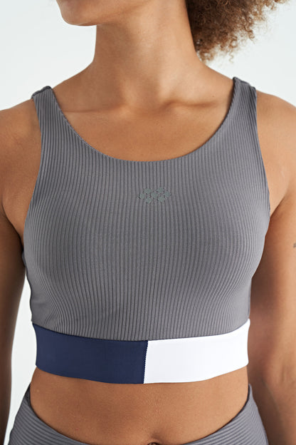 Dark Grey Color Block Logo Print Narrow Fit Striped Women's Bustier - 97275