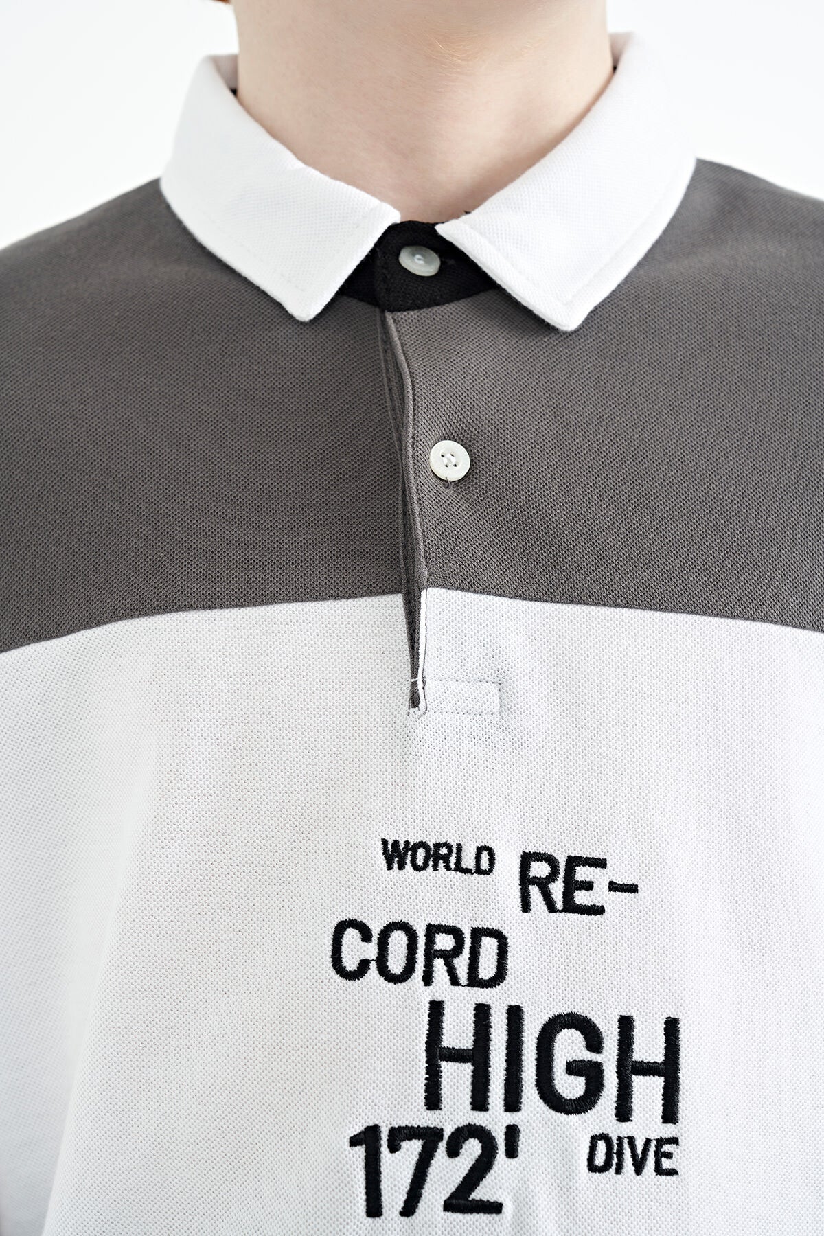 Dark Gray Gradient Embroidered Detailed Standard Fit Polo Collar Boys' T-Shirt - 11110