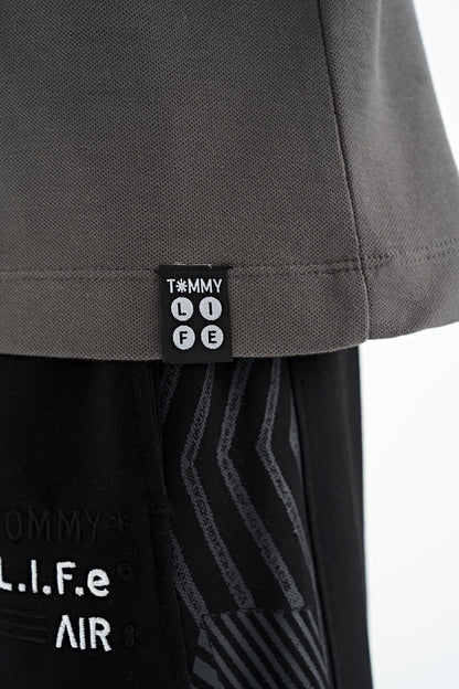 Dark Gray Gradient Embroidered Detailed Standard Fit Polo Collar Boys' T-Shirt - 11110