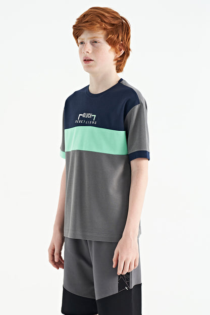 Dark Grey Gradient Embroidered Oversize Boys' T-Shirt - 11159