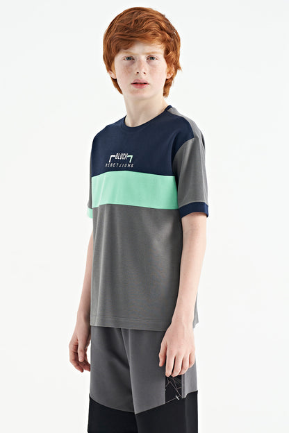 Dark Grey Gradient Embroidered Oversize Boys' T-Shirt - 11159