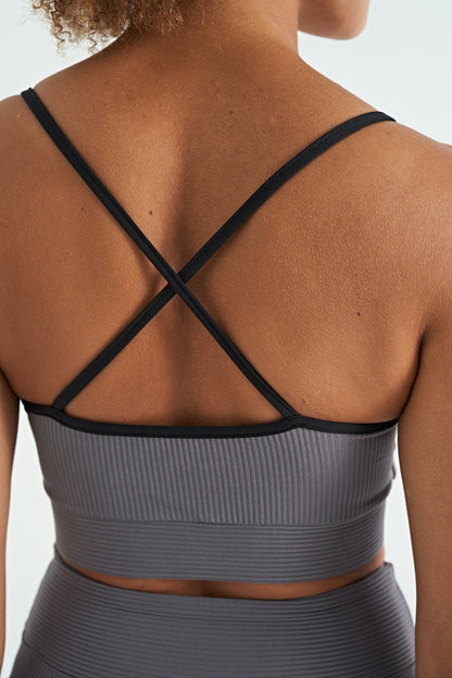 Dark Gray Crossbody Detailed Logo Print Slim Fit Striped Women's Bustier - 97274
