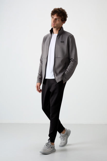 Navy Blue - Black Scuba Fabric Men's Tracksuit Set - 85199