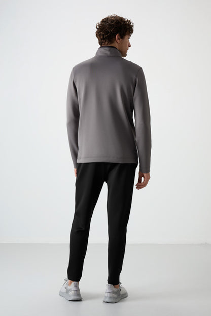 Navy Blue - Black Scuba Fabric Men's Tracksuit Set - 85199