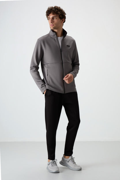 Navy Blue - Black Scuba Fabric Men's Tracksuit Set - 85199