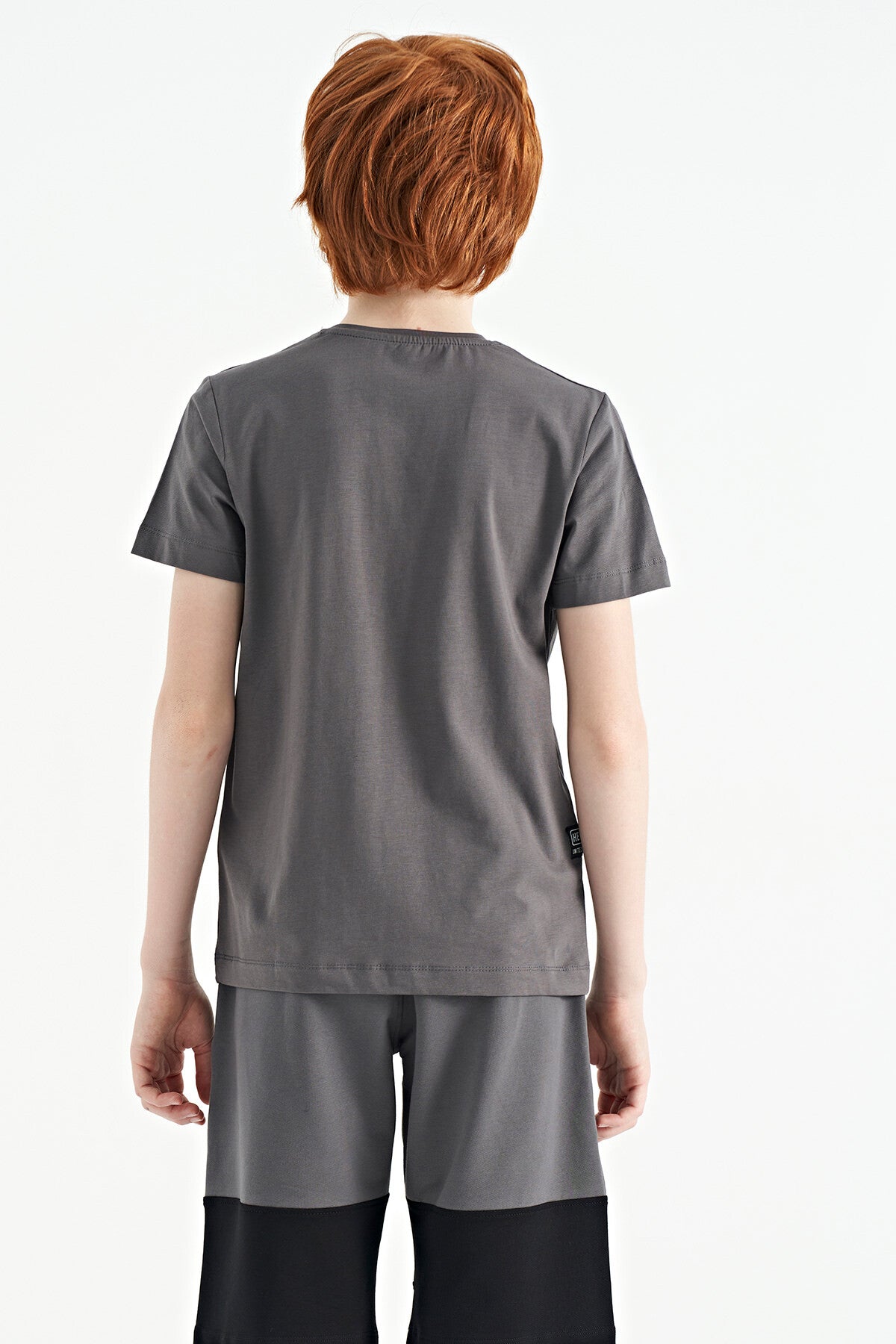 Dark Gray Print O Collar Standard Fit Boys T-Shirt - 11149