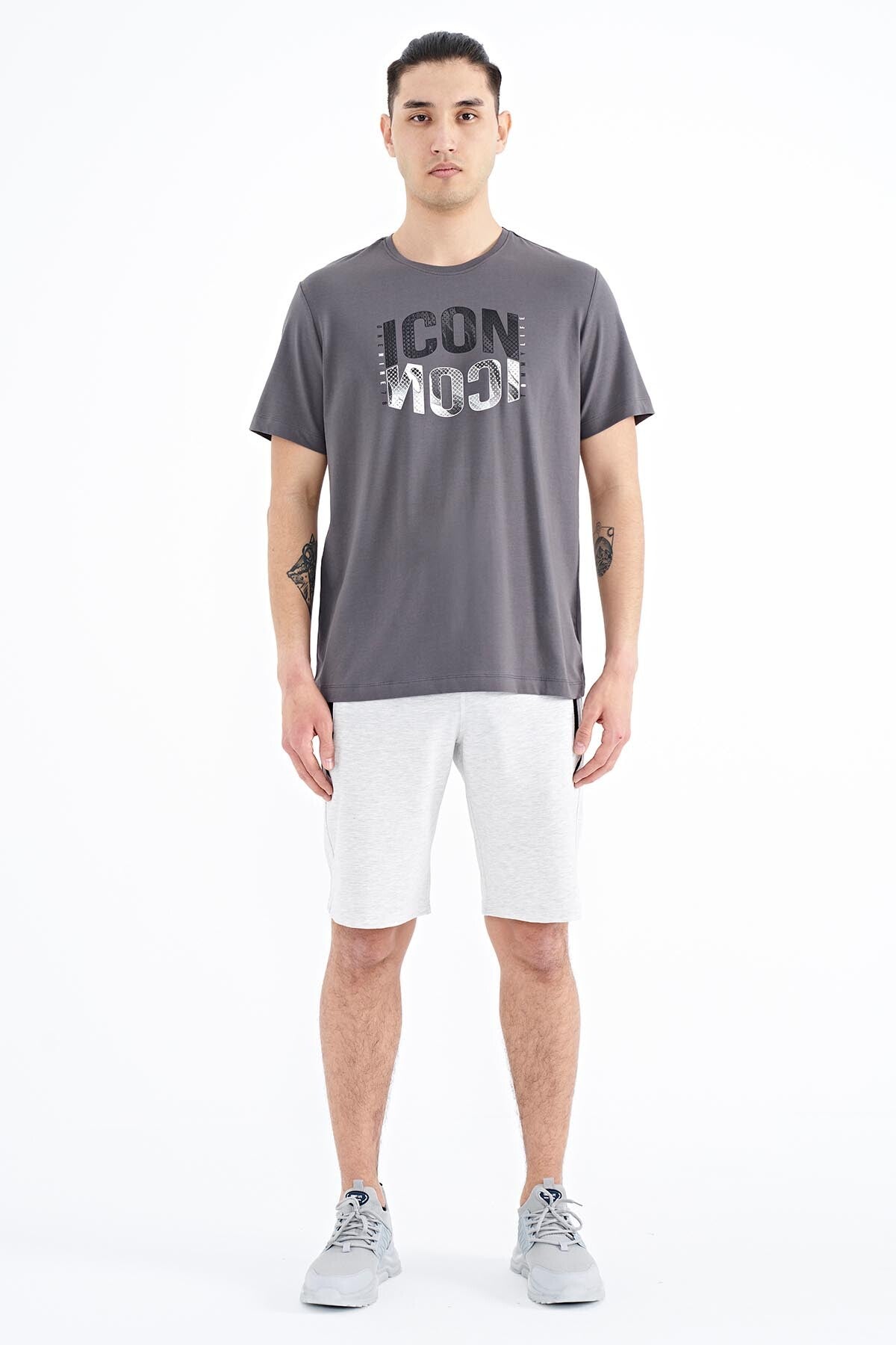 Dark Gray Print O Collar Standard Fit Men's T-Shirt - 88174