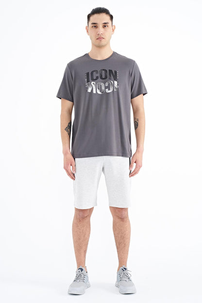 Dark Gray Print O Collar Standard Fit Men's T-Shirt - 88174