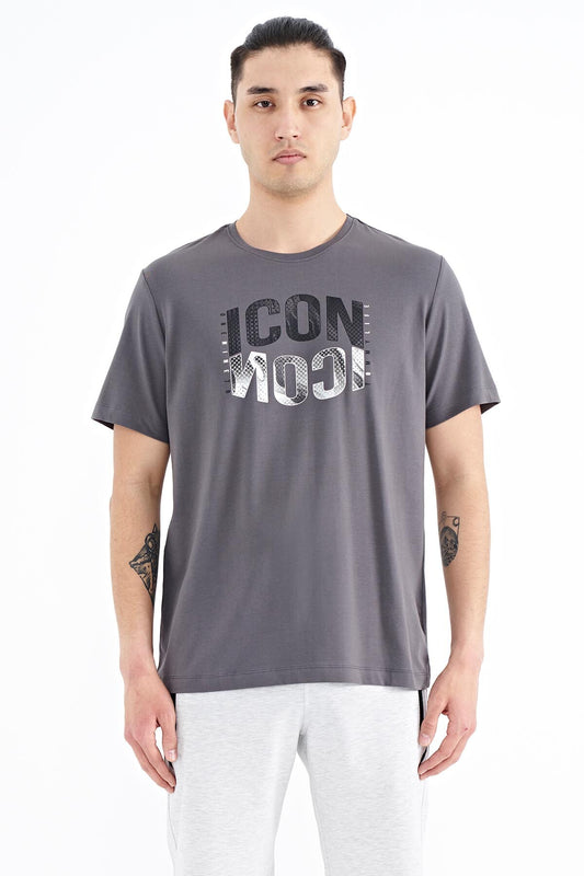 Dark Gray Print O Collar Standard Fit Men's T-Shirt - 88174