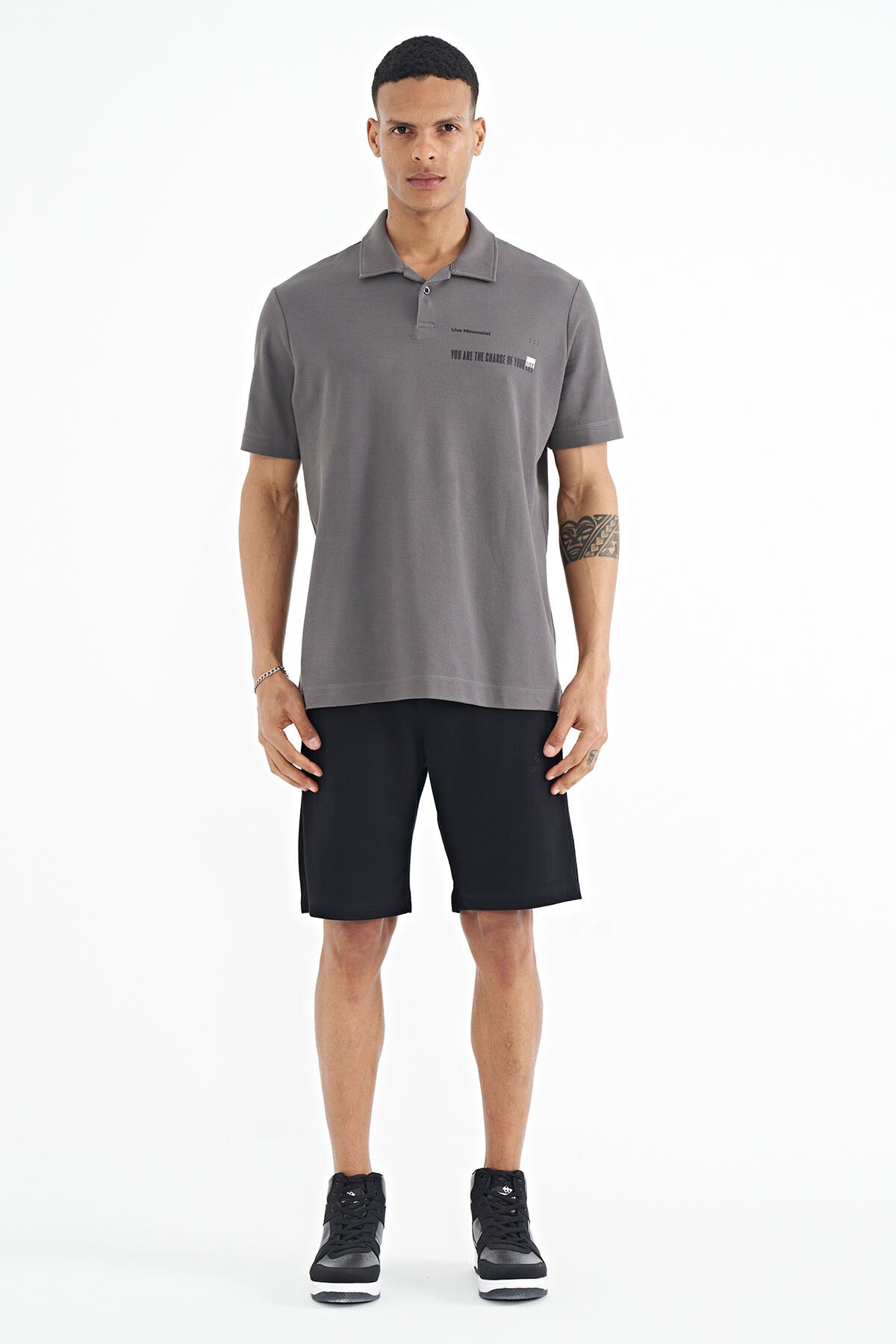Print Standard Fit Polo Collar Men's T-shirt - 88236