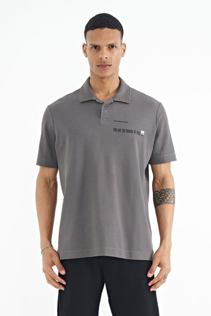 Print Standard Fit Polo Collar Men's T-shirt - 88236