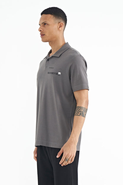 Print Standard Fit Polo Collar Men's T-shirt - 88236