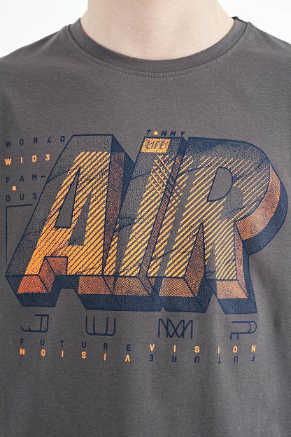 Dark Grey Print Standard Fit O Neck Boys T-Shirt - 11098