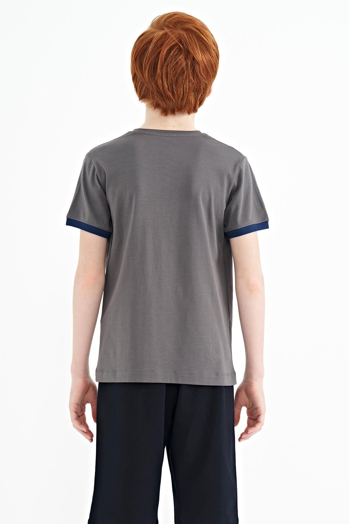 Dark Grey Print Standard Fit O Neck Boys T-Shirt - 11098