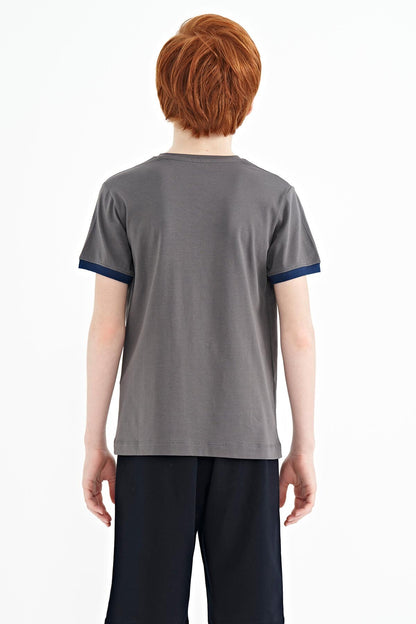Dark Grey Print Standard Fit O Neck Boys T-Shirt - 11098