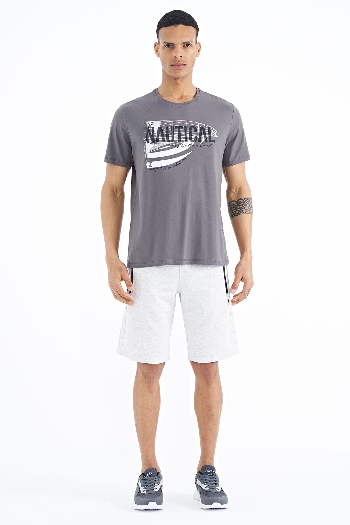 Dark Gray Printed Standard Fit O Neck Men's T-Shirt - 88171