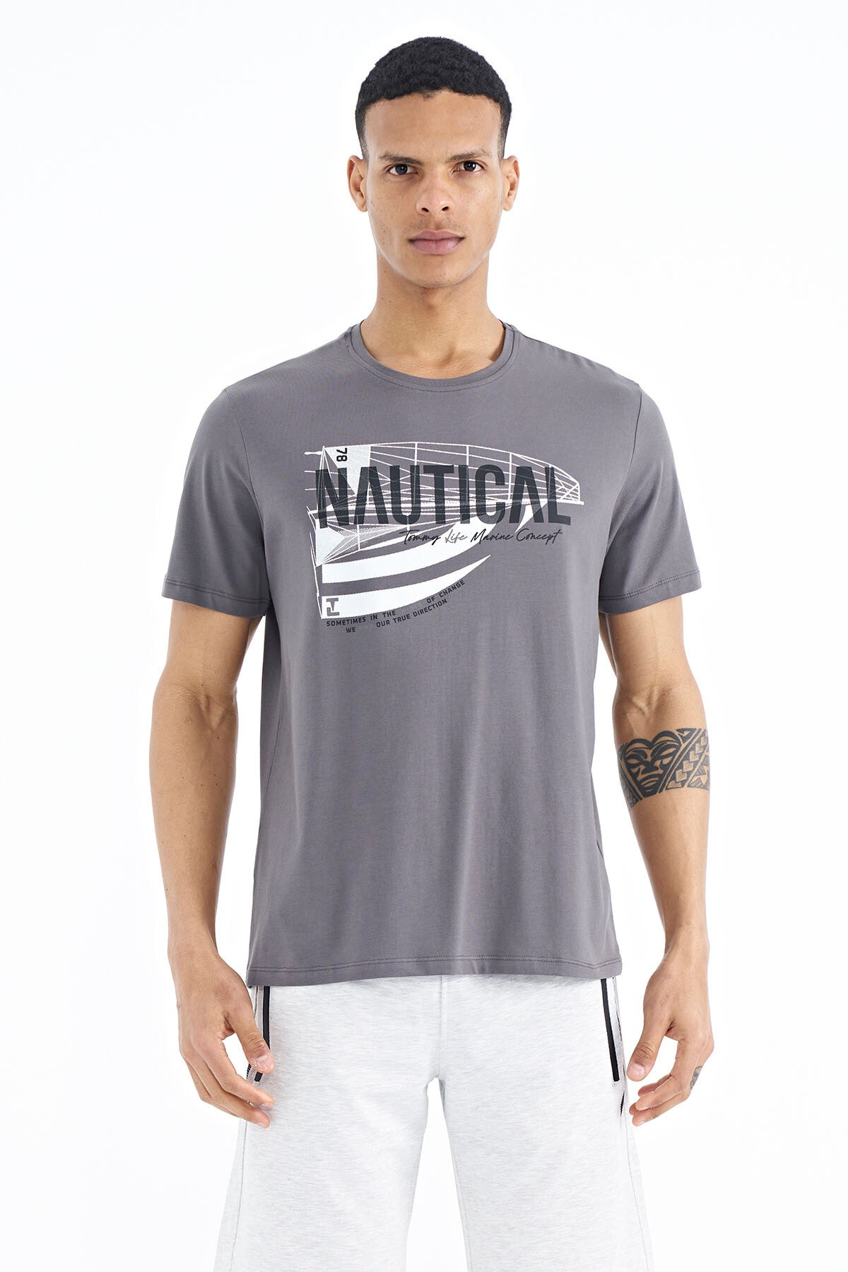 Dark Gray Printed Standard Fit O Neck Men's T-Shirt - 88171