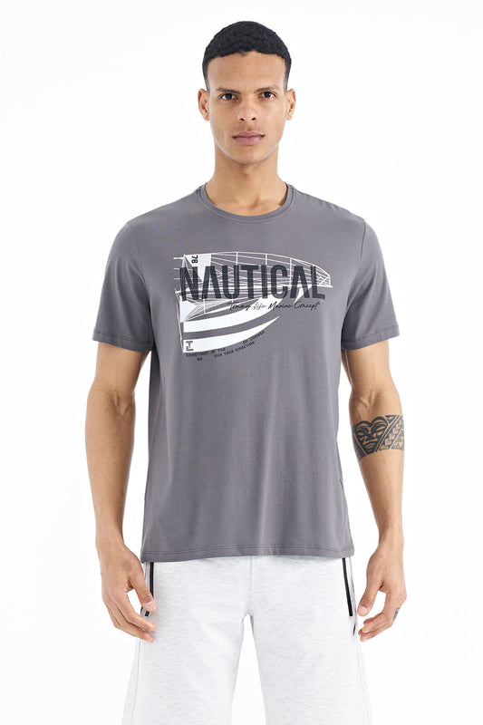 Dark Gray Printed Standard Fit O Neck Men's T-Shirt - 88171