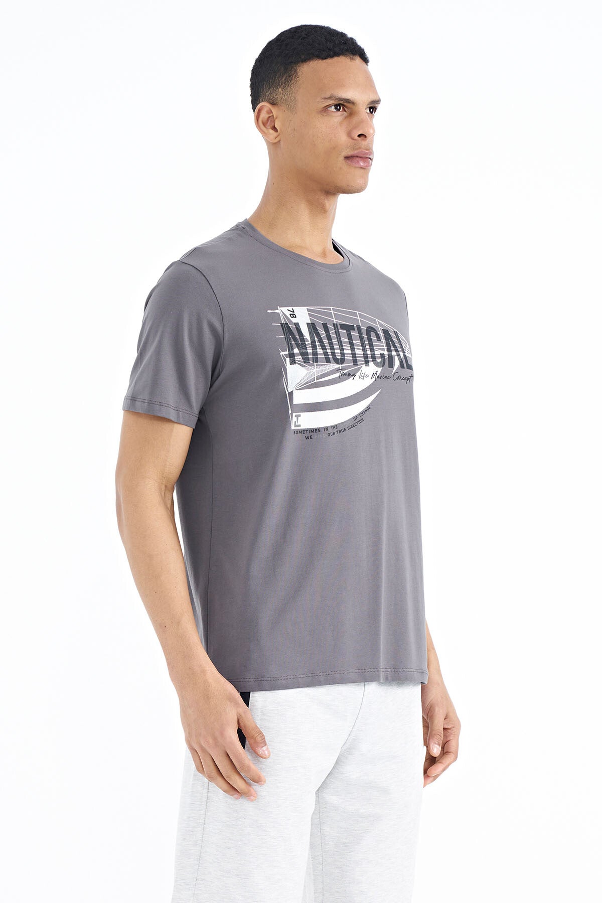Dark Gray Printed Standard Fit O Neck Men's T-Shirt - 88171