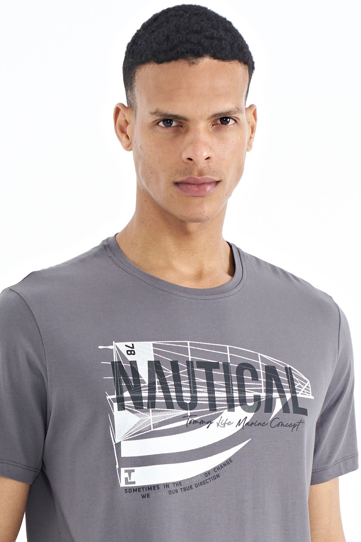 Dark Gray Printed Standard Fit O Neck Men's T-Shirt - 88171
