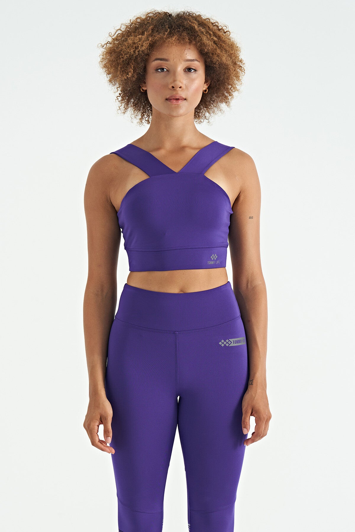 Dark Purple Logo Printed Slim Fit Scuba Fabric Women's Bustier - 97259