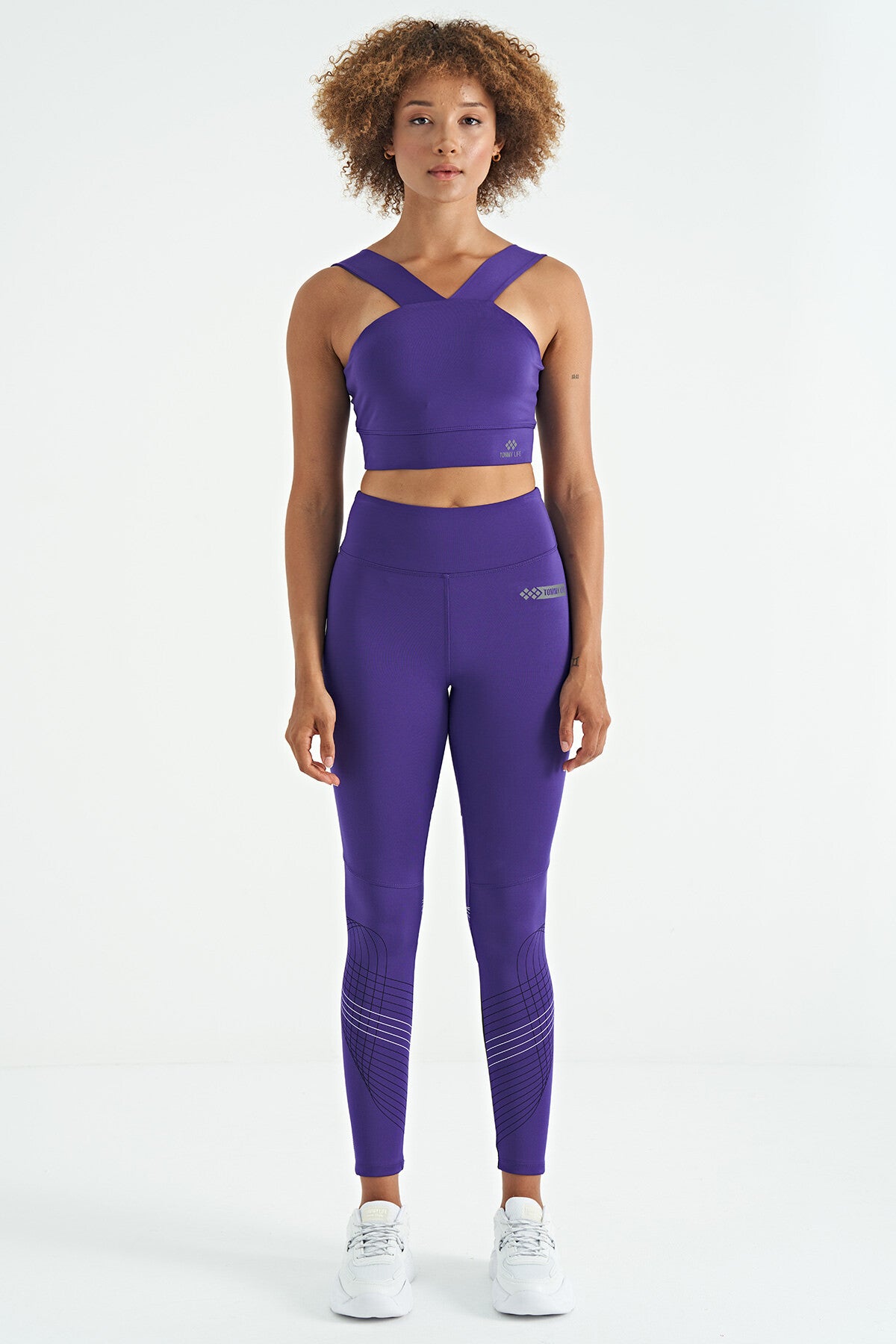 Dark Purple Logo Printed Slim Fit Scuba Fabric Women's Bustier - 97259