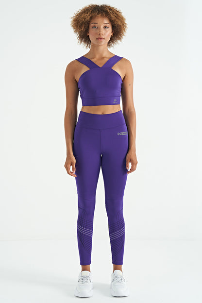 Dark Purple Logo Printed Slim Fit Scuba Fabric Women's Bustier - 97259