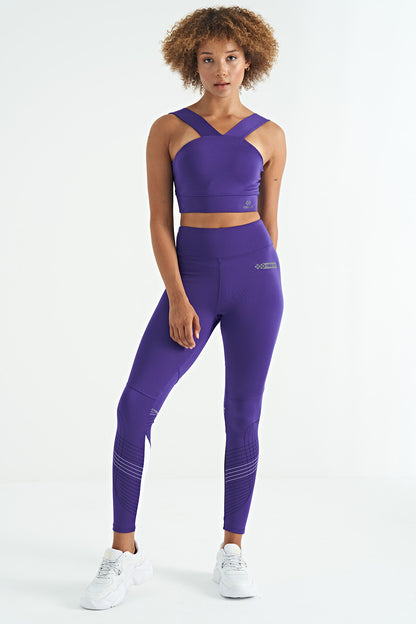 Dark Purple Logo Printed Slim Fit Scuba Fabric Women's Bustier - 97259
