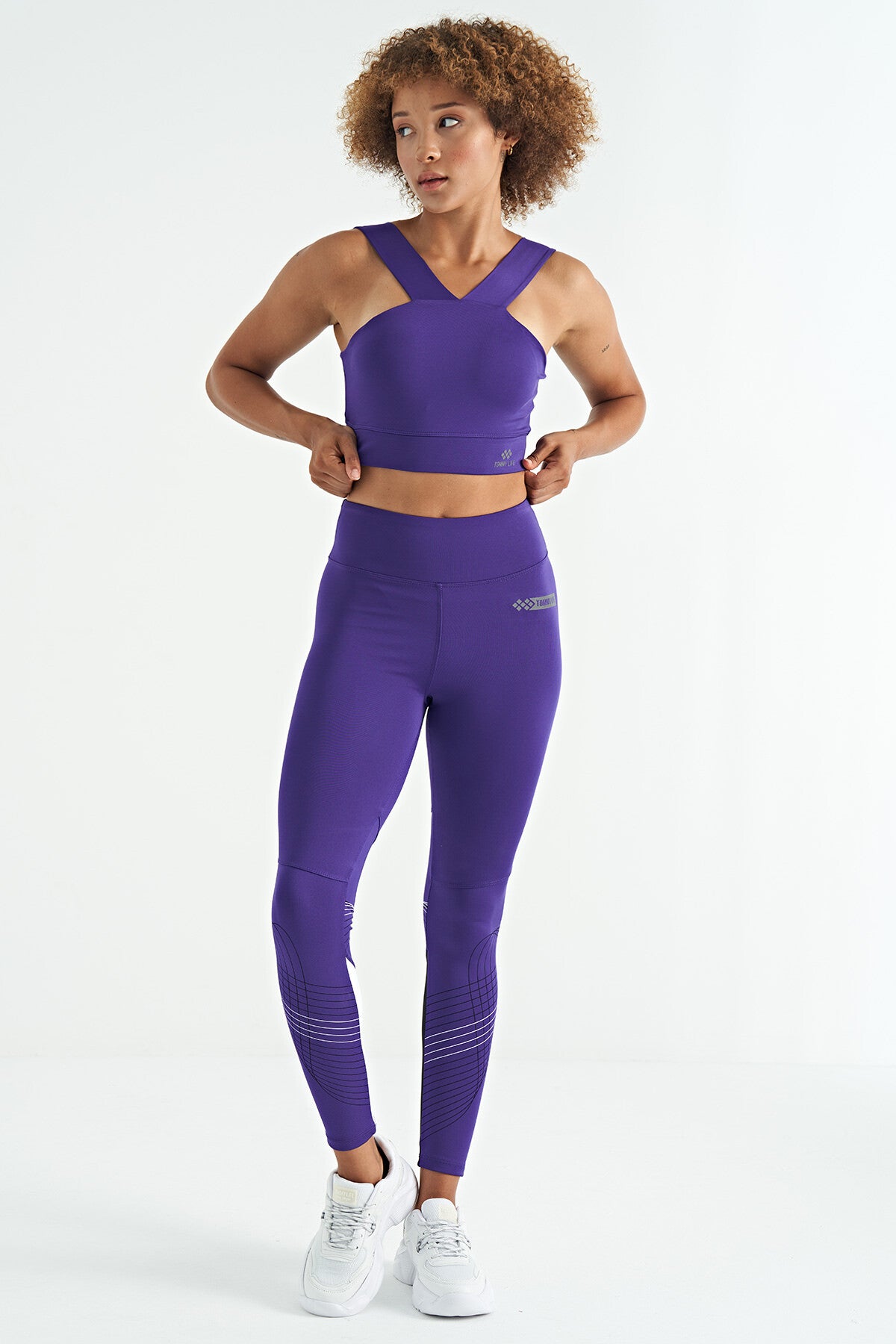 Dark Purple Logo Printed Slim Fit Scuba Fabric Women's Bustier - 97259