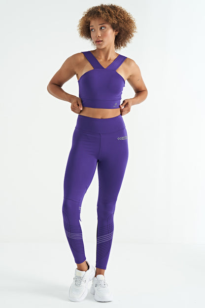 Dark Purple Logo Printed Slim Fit Scuba Fabric Women's Bustier - 97259