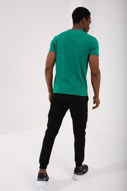 Dark Green Basic Short Sleeve Standard Fit V-Neck Men's T-Shirt - 87912