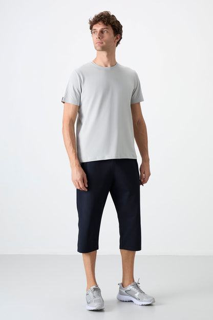 Navy - White Zippered Pocket Standard Fit Classic Hem Men's Capri - 83091