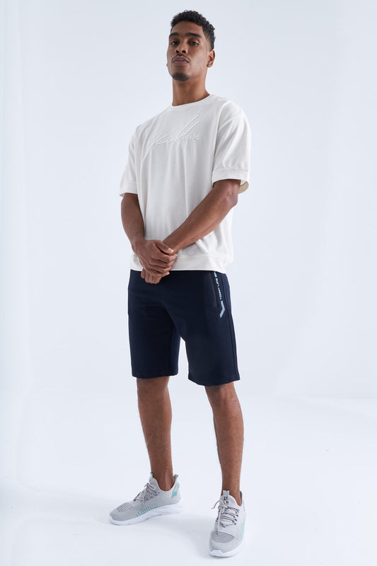 Pocket - White Zippered Pocket Detailed Standard Fit Men's Shorts - 81141