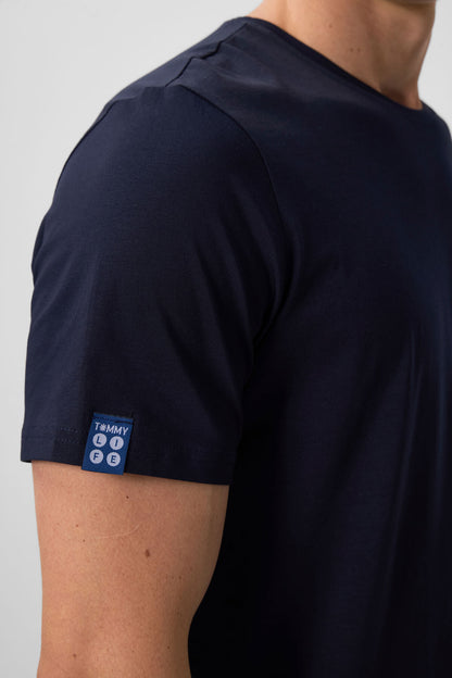 Navy Blue Men's Basic Short Sleeve Regular Fit O Collar T-shirt - 87911