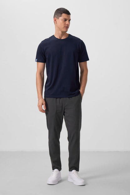 Navy Blue Men's Basic Short Sleeve Regular Fit O Collar T-shirt - 87911